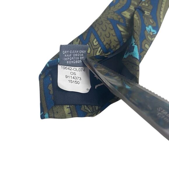 BONBOS Men’s Silk Tie‎ Green Blue - Picture 2 of 7